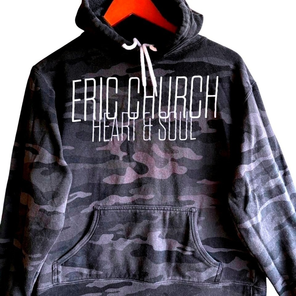 Eric Church Heart & Soul Camo Hoodie Sweatshirt Black Gray Tour Merch Medium